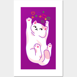 Cat and colorful hearts Posters and Art